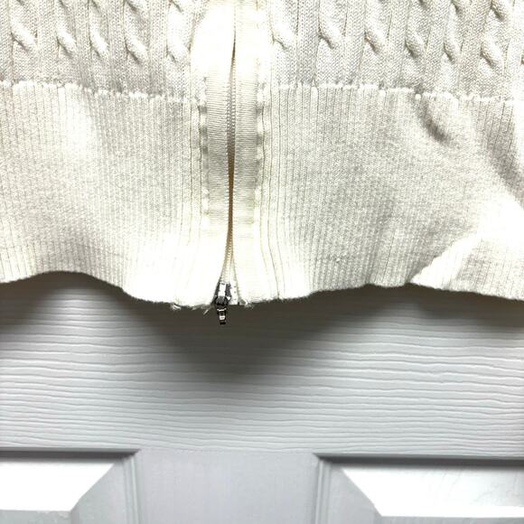 Tommy Hilfiger Zip Up Cardigan, Ivory Collared Sweater, Cable Knit, Size M - Picture 3 of 7